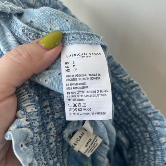 American Eagle Light Blue Floral Smocked Wide Leg Pant S NWT - Picture 9 of 9